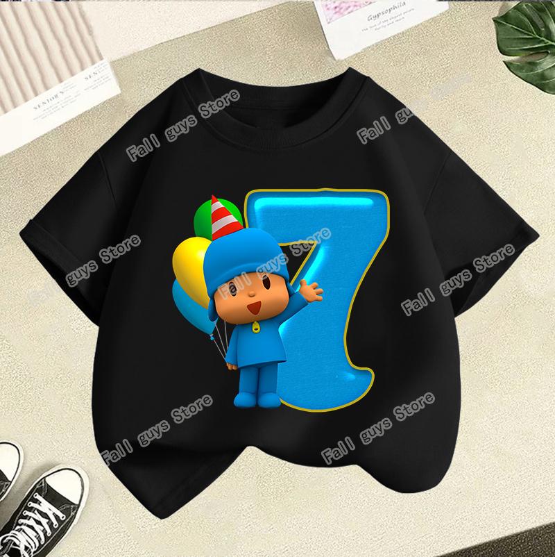 Maglietta Serie di Compleanno di Pocoyo Merch Cartoni Animati T-shirt a Manica Corta Vestiti Estivi Carini Girocollo Top Casual Regalo