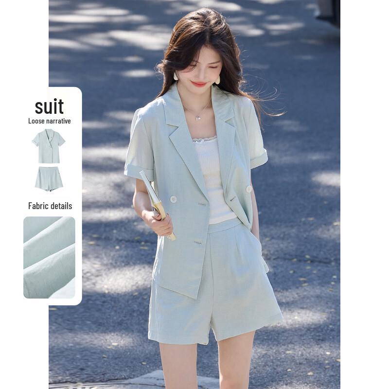 Tencel-Linen Blend Summer Blazer & Shorts Set L