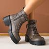 Fashion Punk Gothic Platform Ankle Boots for Women Chunky Heel Lace Up Black Combat Boots Women Buckle Strap Rivets Motorcycle Booties