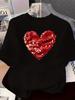 Womens HeartShaped Pattern ShortSleeve TShirt Red Sequins Trendy Printed TShirt Casual and Party Wear Fashion ShortSleeve