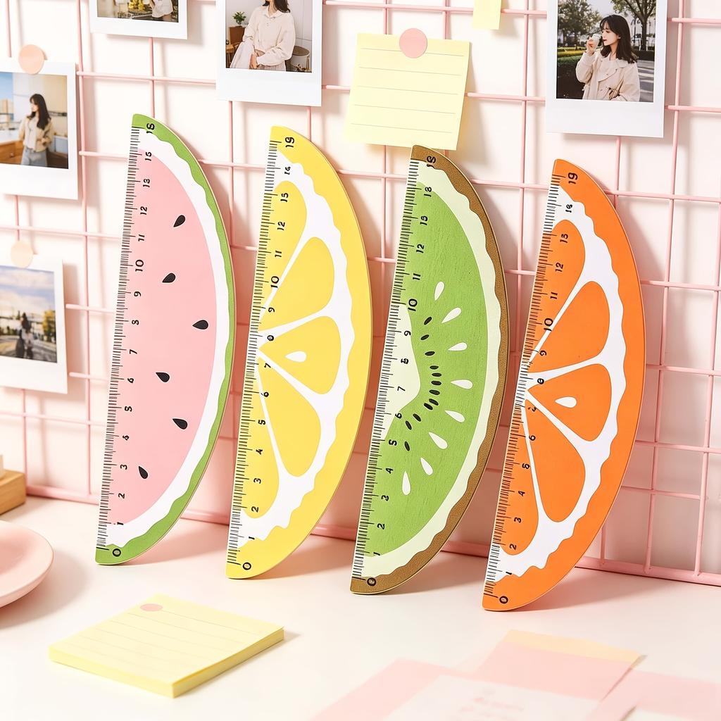 1/2/4Pcs Fruit‑Slice Wooden Ruler Set, Creative Measuring Tool for Students, Journal Drawing & Office Use