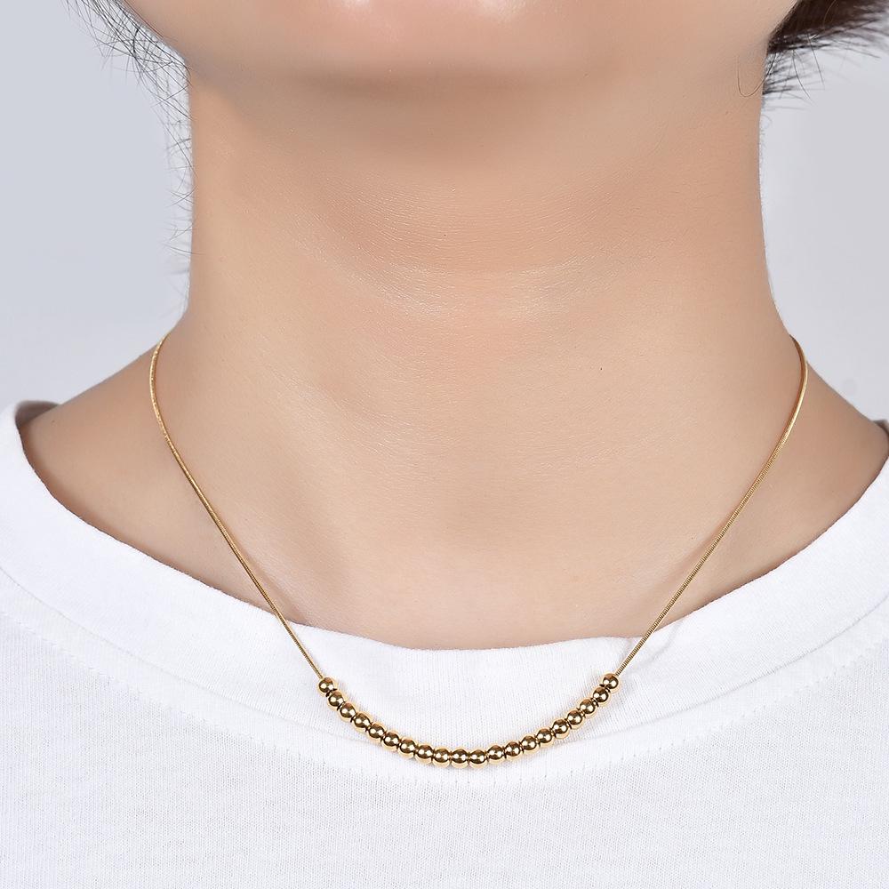 4MM Stainless Steel Clavicle Necklace: European & American Fashion, Versatile Women's Simple Chain with Twenty Round Beads