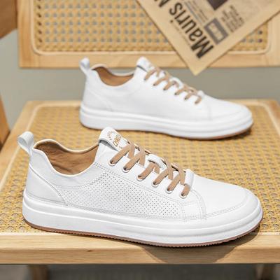 Summer Breathable Men Casual Shoes Lace-up Simple White Shoes High Quality Leather Skateboard Shoes Men Sneakers Tenis Masculino