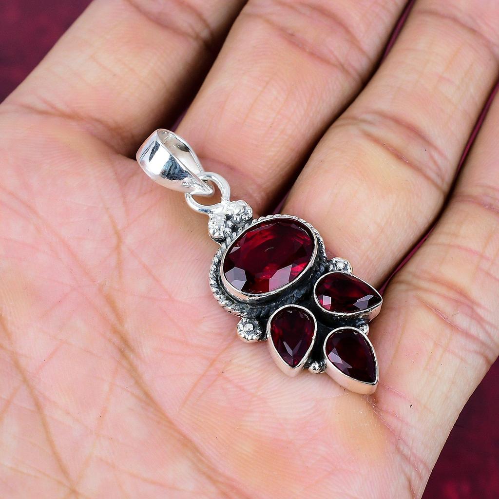 Granat 925 Massiv Sterlingsilber Anhänger, Handgefertigter Edelsteinanhänger Schmuck, Geschenke für Ehefrau Brandneuer Anhänger