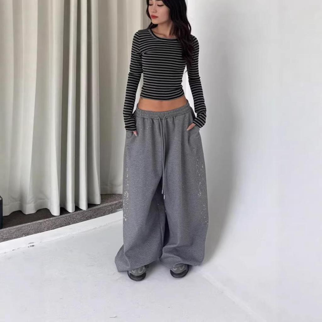 Damen Frühlings High Waist Koreanischer Stil Kordelzug Weite Hosen
