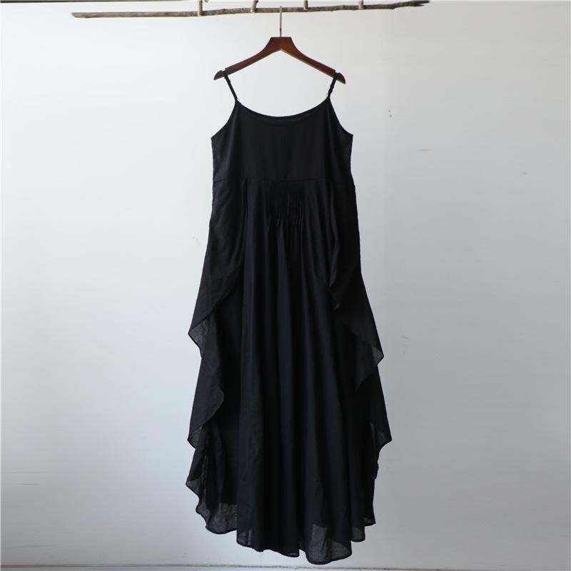 2025 Spring/Summer Cotton Linen Women's Flowing Fairy Irregular Hem Spaghetti Strap Dress for Travel Photography