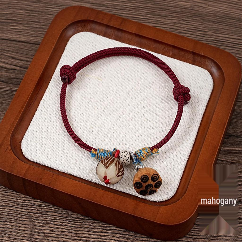 Peach Wood Red Rope Bracelet - Unisex Protective Benmingnian Handwoven Ethnic Style