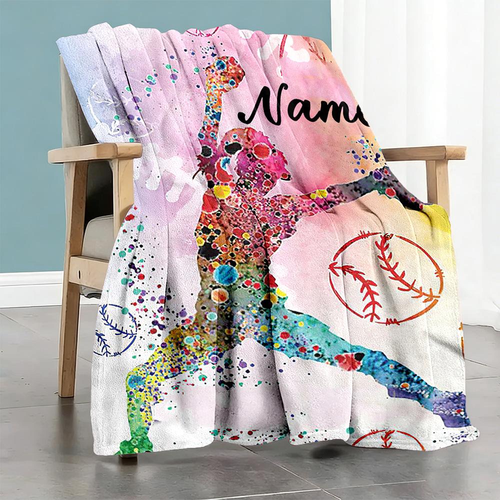 Softball Enthusiast64 Customize Your Name Blanket Throw Personalized Blanket Soft & Cozy for Bed Seaside Livingroom Picnics Ideal for All Seasons