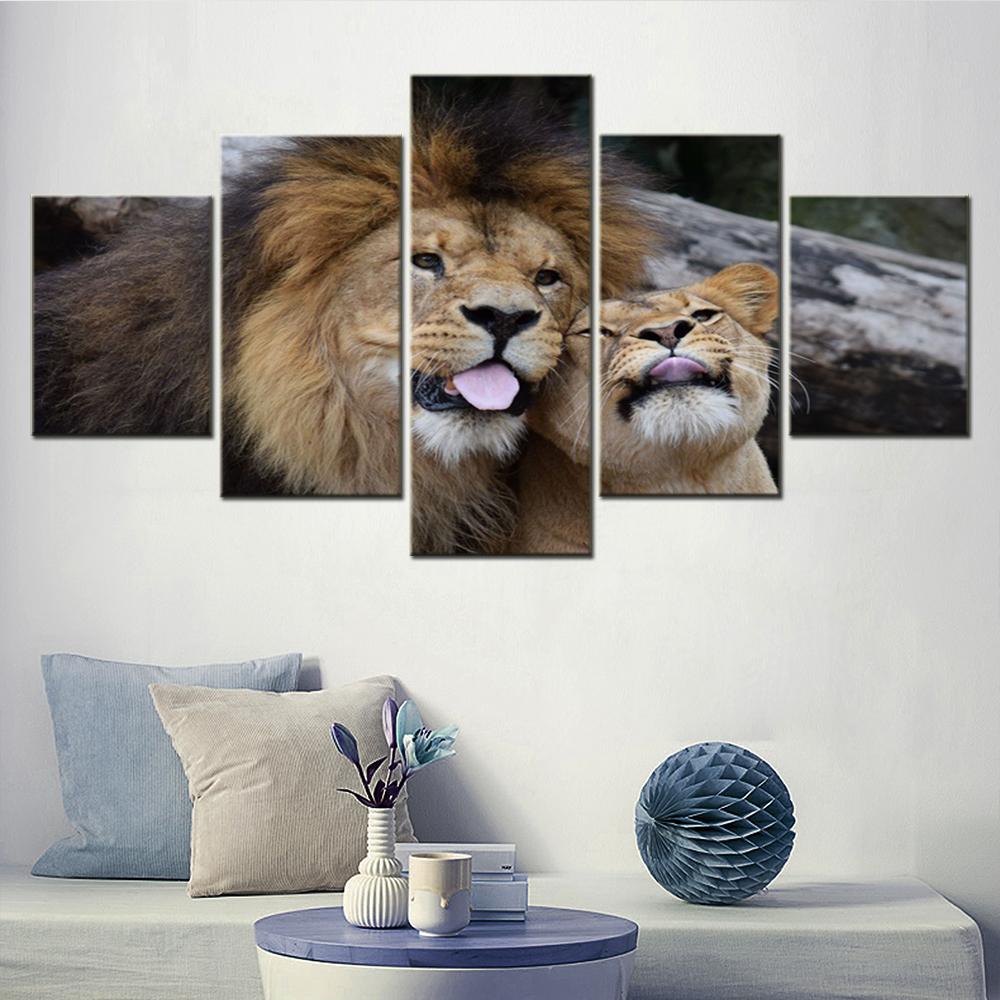 

5 шт., настенное искусство, холст, животное, мать и сын, Лев, плакат, живопись, обои для гостиной, картина с принтом, настенная роспись для спальни, домашний декор 20x35cm*2 20x45cm*2 20x55cm*1
