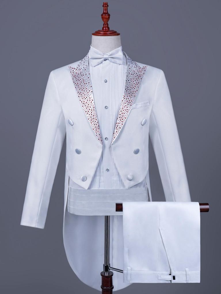 Men's Black and White Rhinestone Tailcoat for Magician, Singer, or Conductor - Formal Performance Wear