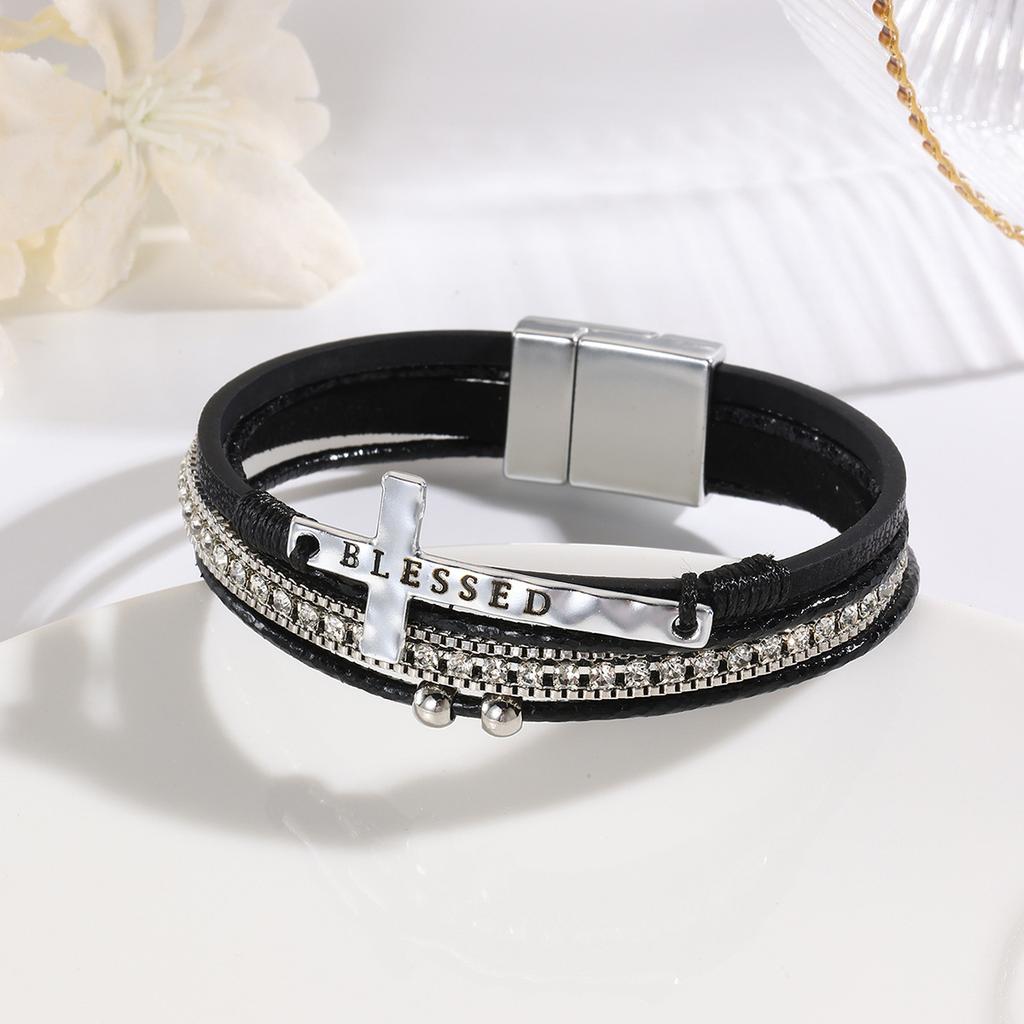 Bohemian Vinatge Cross Blessed Multi-layer Bracelet With Magnetic Clasp For Men and Women Friends Leather Bracelet Jewelry