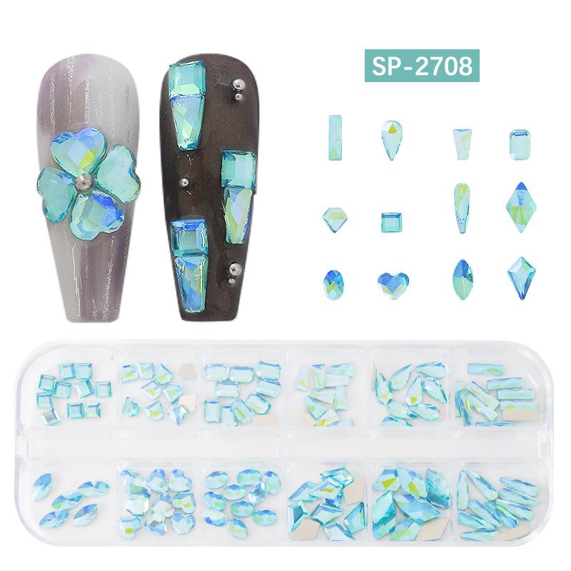 12-Grid Irregular Transparent AB Glass Diamonds for Nail Art