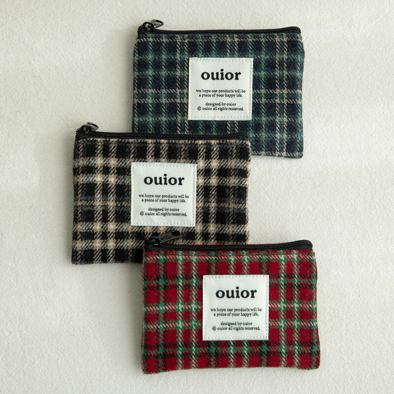 Platt Necessär _ Ullrutig Semester Marinblå (S/kortplånbok)