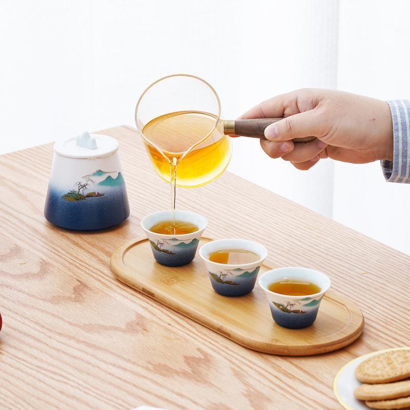 Portable Travel Tea Set for Company Annual Meeting, Quick Tea Cup Small Set, Outdoor and Home Use Kung Fu Tea Cup Teapot Gift