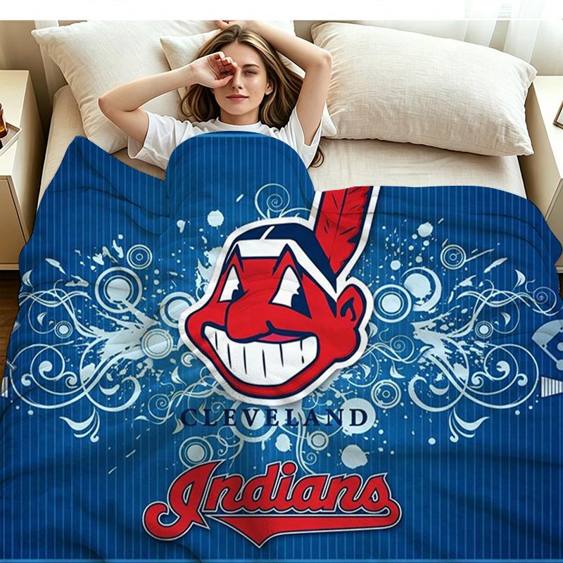 Cleveland Indians Print Flannel Blanket High Quality Warm Comfortable Cover for All Seasons Perfect for Gifts Home Decor