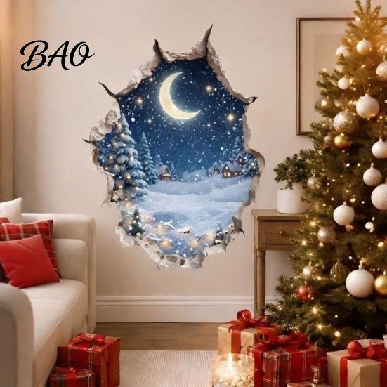 Removable Holiday Decals Christmas Wall Stickers, 3D for Living Room Bedroom And Party Decor Decor, PVC Festive Art Home Entrance Classroom