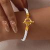 Prjewel Pulseira de Couro Trançado Tendência Corda Branca Aço Inoxidável Cor Dourada Fecho OT Pulseira Joias Femininas Presente de Dia das Mães