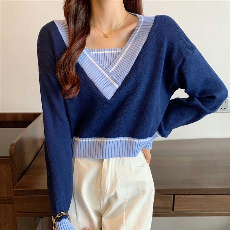 Elegant Knitted V Neck Pullover Sweater Women's Autumn and Winter Fashion Loose Outer Bottoming Shirt 2025 New Casual Simple Short Tops Clothing