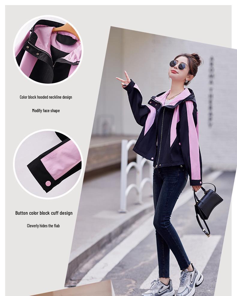 Spring/Autumn 2024 Women's Loose Fit Color Block Patchwork Windbreaker Jacket, Small Size, Style YL623