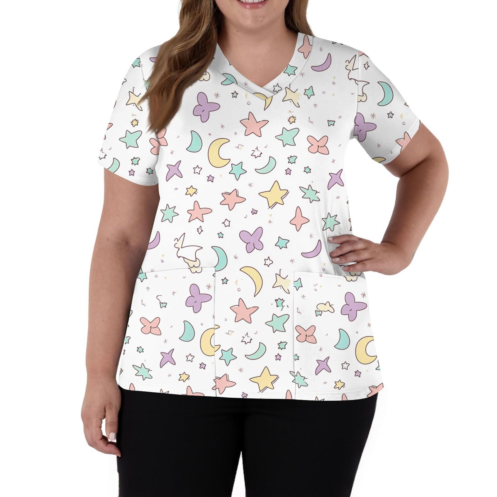 

Женская мода V-образный вырез короткий рукав комбинезон с карманами принт топы одежда XL