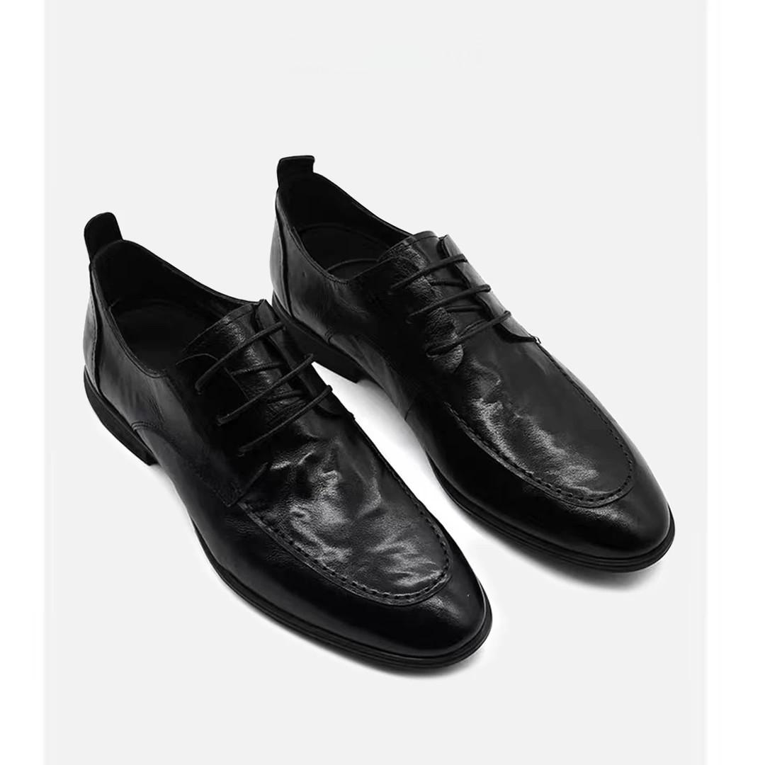 

Leather shoes genuine leather cowhide pointed leather shoes lace-up one-pedal men s casual business leather shoes 38 чёрный