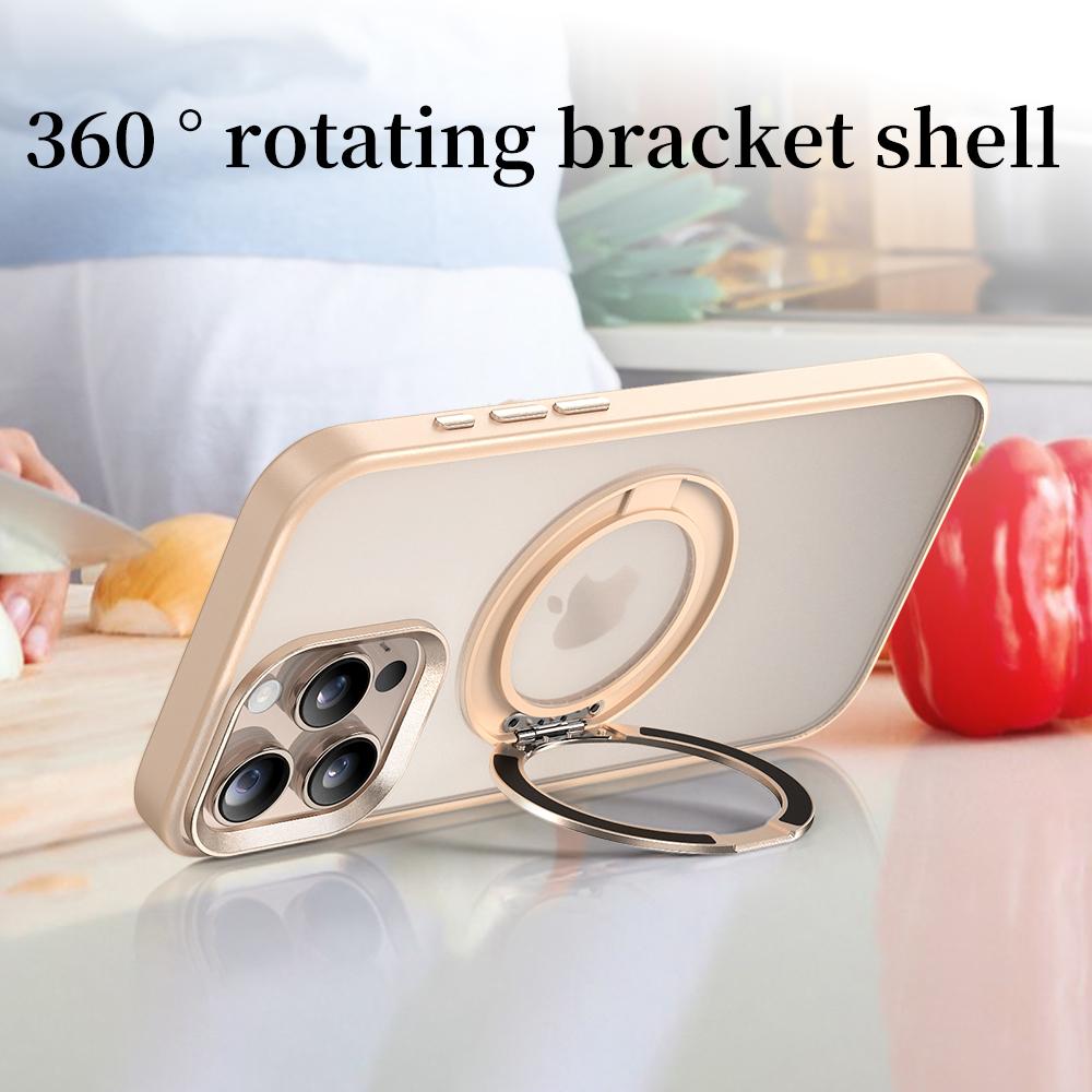 

For iPhone 16 Pro Case Rotating Magnetic Kickstand TPU+PC Protective Cover Matte White