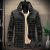 Lapel Long Sleeve Plaid Patchwork Print Pockets Single Breasted Men Coat Winter