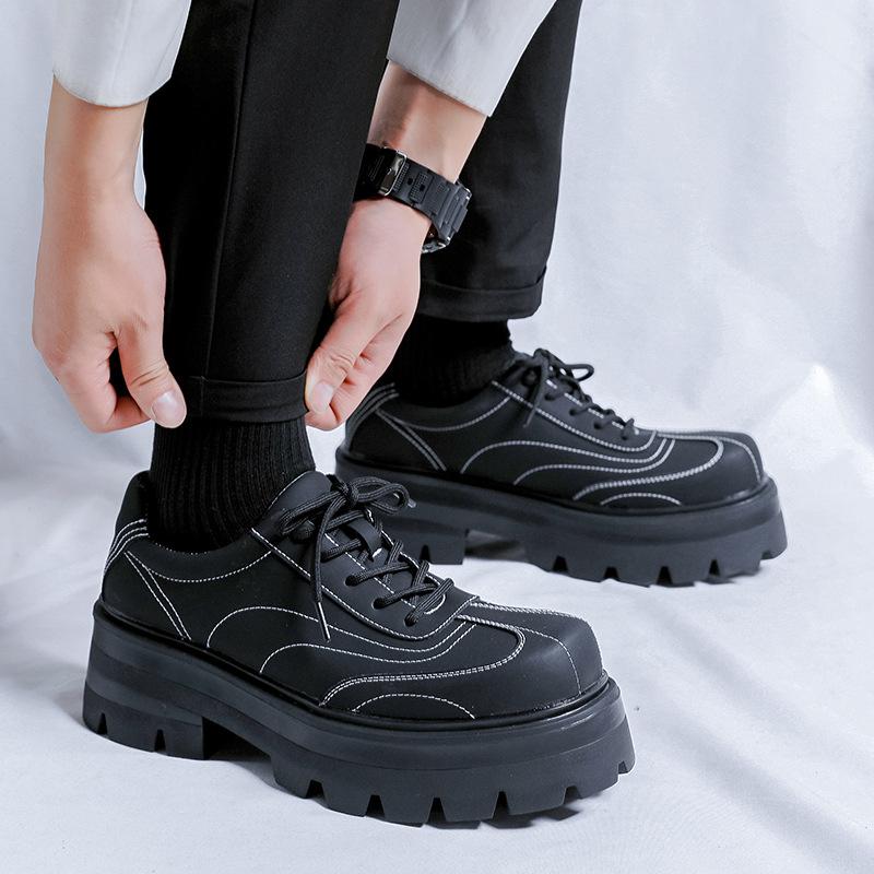 2024 new men's shoes spring and autumn casual big head high heel leather shoes heightening black youth small leather shoes 91151-R