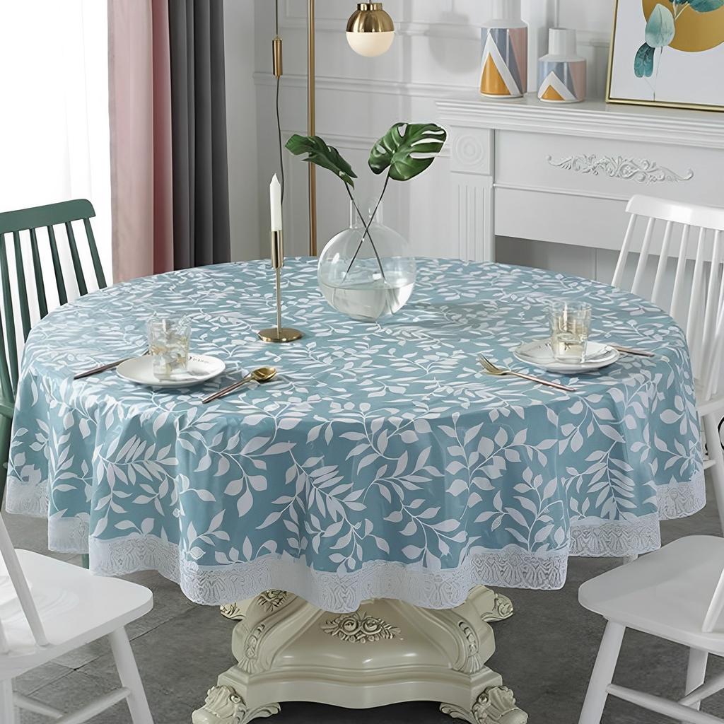 Round Tablecloth with Polyester Backing Oilproof Table Cloth Waterproof Table Cloths Stain Resistant Non Washable PVC Table