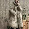 Women Down Long Jacket Hood Loose Over Size Coat Autumn Winter Warm Outwear Korean Style Big Pockets