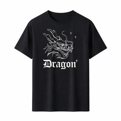 Vintage Dragon T-Shirt Gothic Lettering Tee Chinese Dragon Print Unisex Streetwear Top Black White Line Art Men Women Clothin...