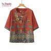 YUZHAOLIN Women's Plus Size Chinese Style Print 3/4 Sleeve T-Shirt