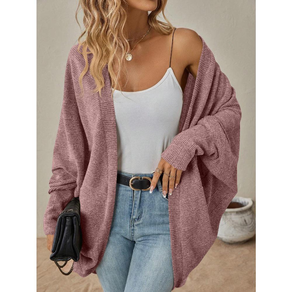 Women New Arrival Solid Medium Length Knit Cardigan, Autumn Winter Casual Open Front Knitted Sweater