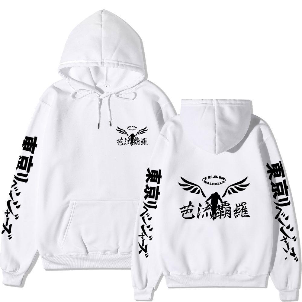 Tokyo Revengers Team Walhalla Double-sided Hoodie, Wing Logo Long Sleeve Pullover Sweatshirt Unisex Anime Hoodie with Japanese Sleeve Print