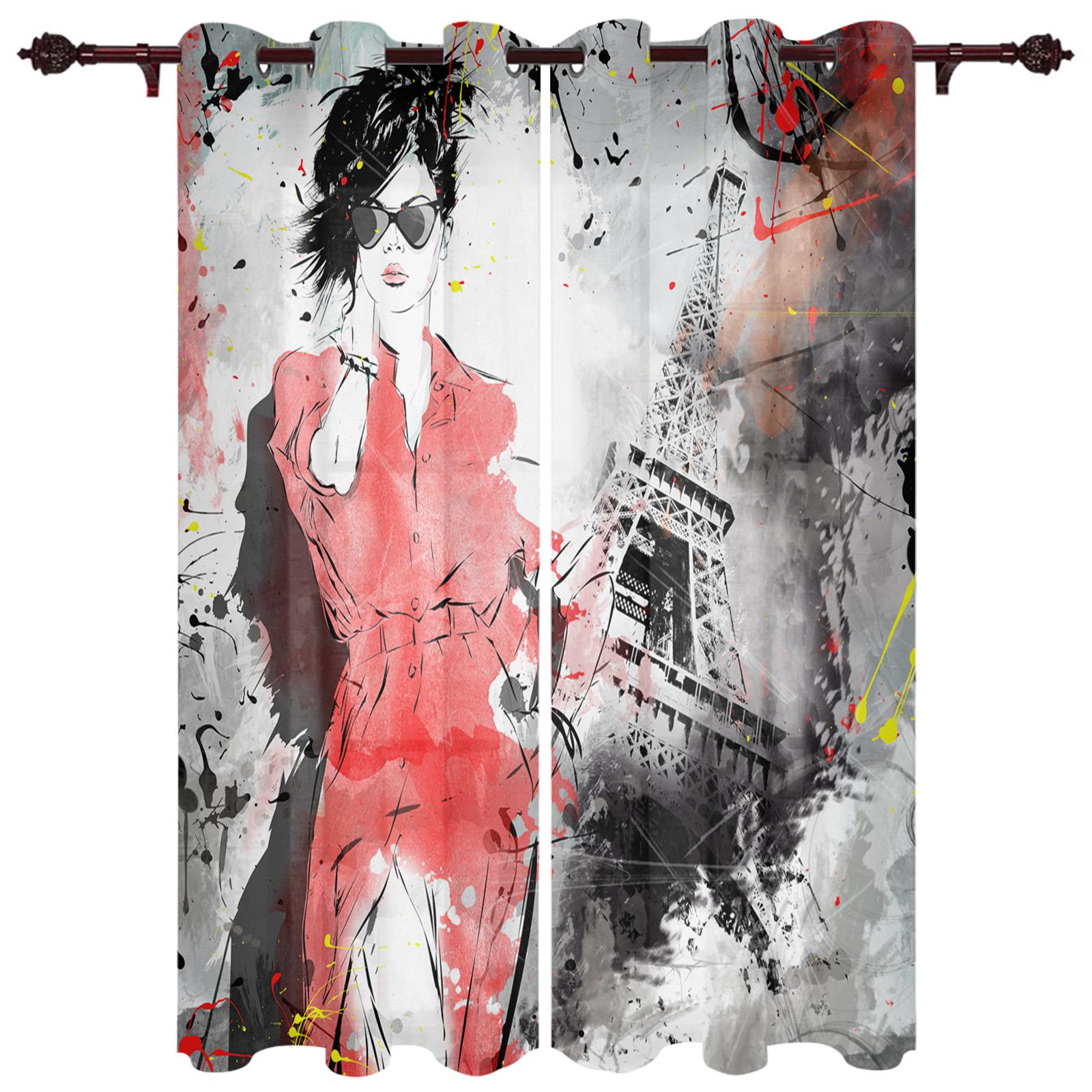 Женщина Волосы Всплеск Чернила Искусство Окна Шторы Гостиная Спальня Оконные Обстановки — фото 15