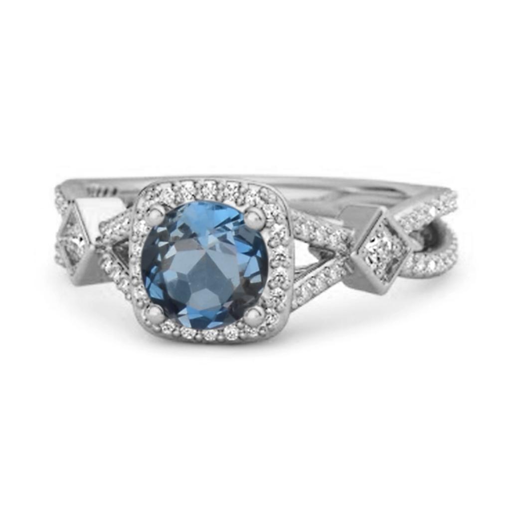London Blue Topaz Vintage Halo Art Deco Ring - 925 Sterling Silver