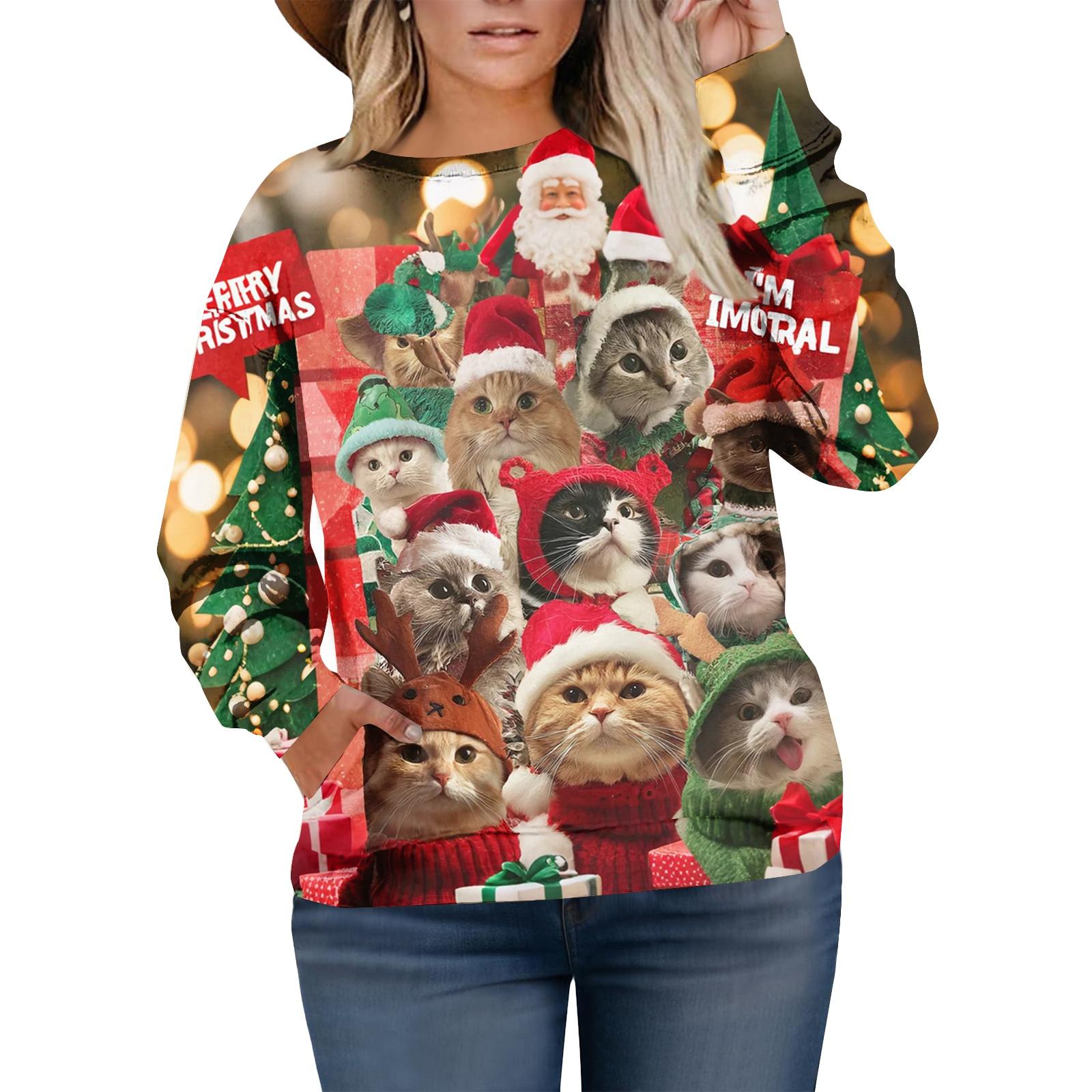 

Рождественские толстовки для женщин свитер милая рубашка осенний пуловер топ XL винный