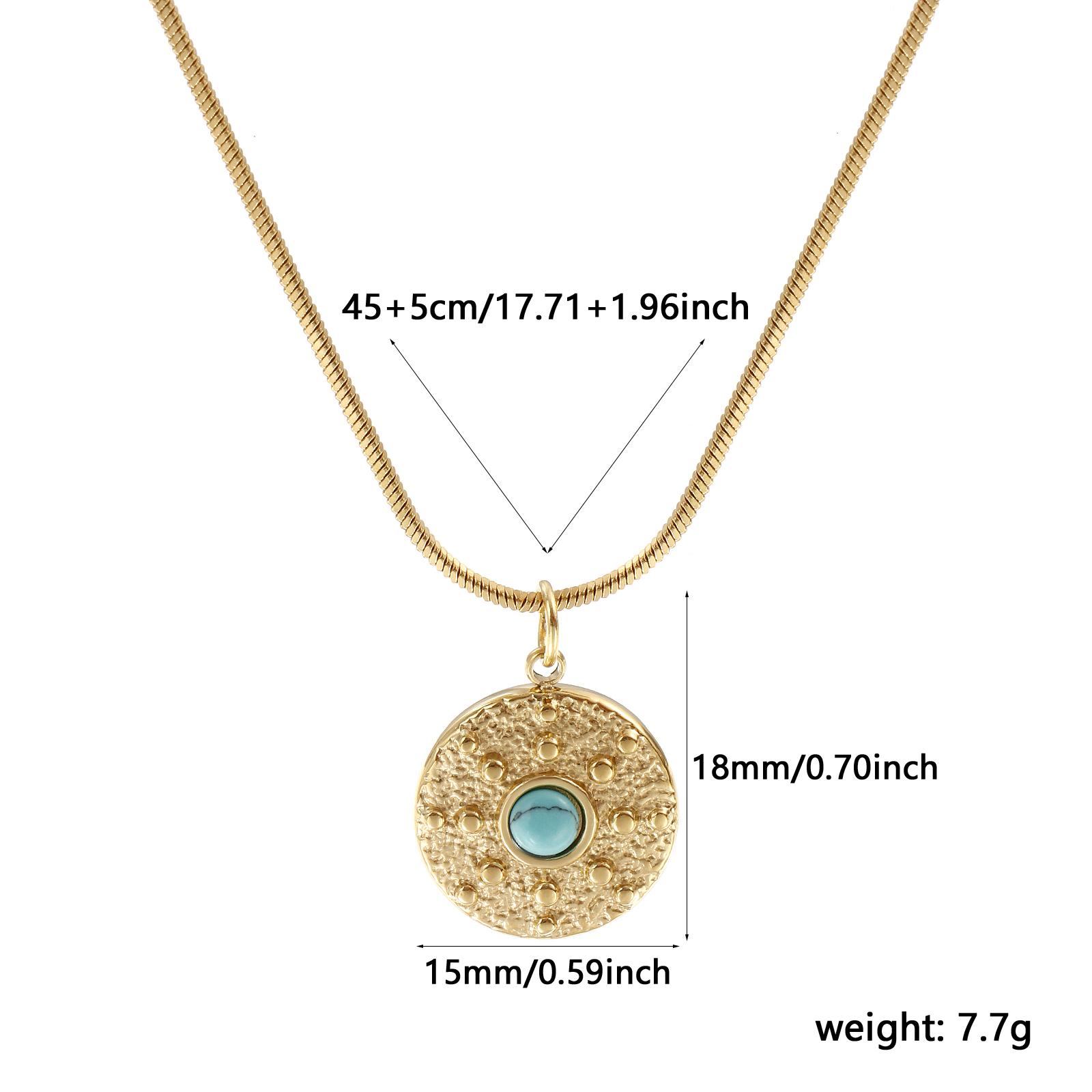 

304 Stainless SteelSquare Snake Chain Pendant Charm Necklace 18K Gold Plated For Women Green Blue Bohemia Ethnic Style Gift