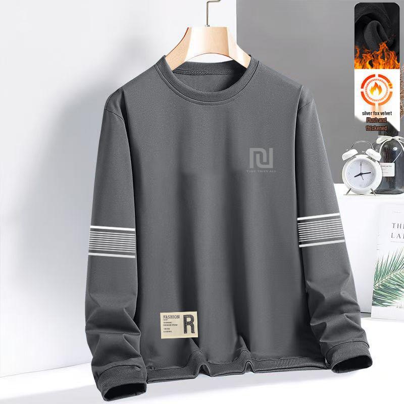 Men's Round Neck Plus Velvet Sweatshirt - Autumn Winter Loose Long Sleeve Casual Pullover