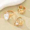 3Pcs/Set Vintage Irregular Imitation Pearl Rings Set for Women Geometric Exaggerated Gold Color Knuckle Joint Ring Party Jewelry
