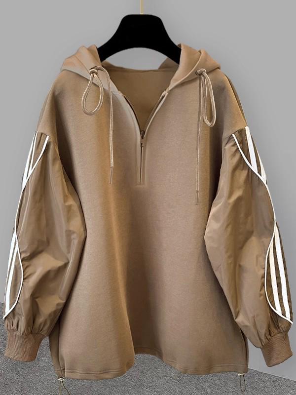 Trendiges Lässiges Gestreiftes Patchwork Halbreißverschluss Kapuzenpullover Set für Herren - Herbst 2025