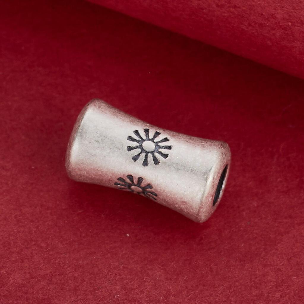 S925 Sterling Silver Tibetan Gesang Flower Barrel Beads - Large Hole Silver Tube for DIY Bracelets