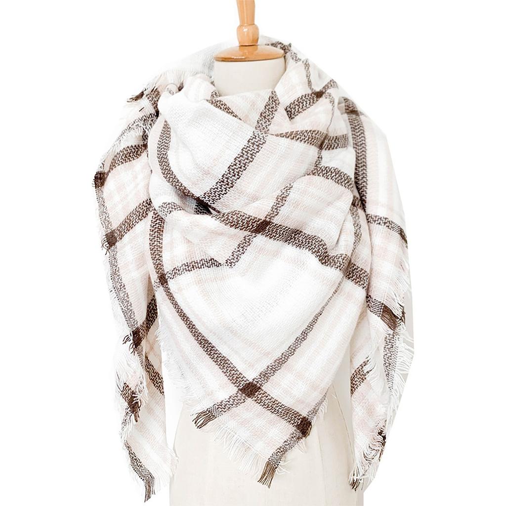 Women's Autumn And Winter Christmas Fashion Warm Casual Solid Color Plaid Long Scarf