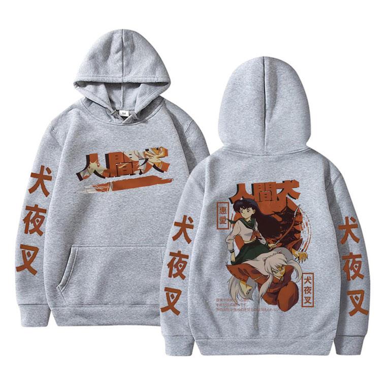Japońskie Anime Inuyasha Higurashi Kagome Bluza z Nadrukiem Graphic Mężczyźni Kobiety Manga Vintage Bluza Męska Hip Hop Oversize Bluzy z Kapturem
