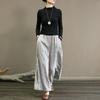 Frühling 2023 Damen Übergröße Gestreifte Weite Leinenhose mit Elastischem Bund für einen Schlankmachenden Look