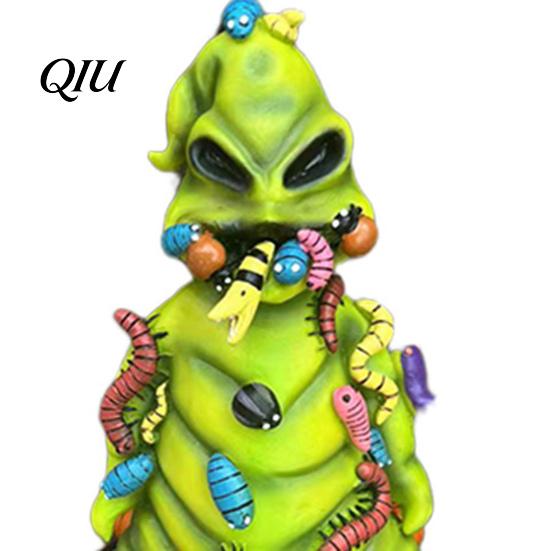 Hand Painted Creature Ornaments Rotting Halloween Figurines, Green Horror Statue with Colorful Worms, Resin Yard Weird Holiday Souvenirs Decor