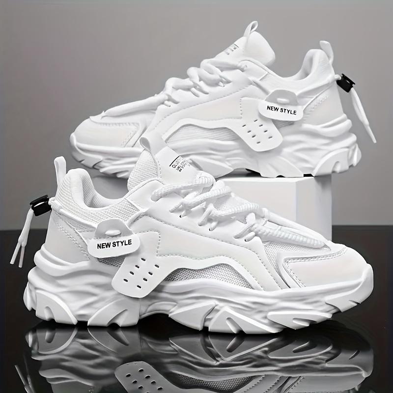 Men's Solid Chunky Shoes For Outdoor Walking Traveling, Non Slip Durable Platform Shoes For All Seasons Outdoor Activities