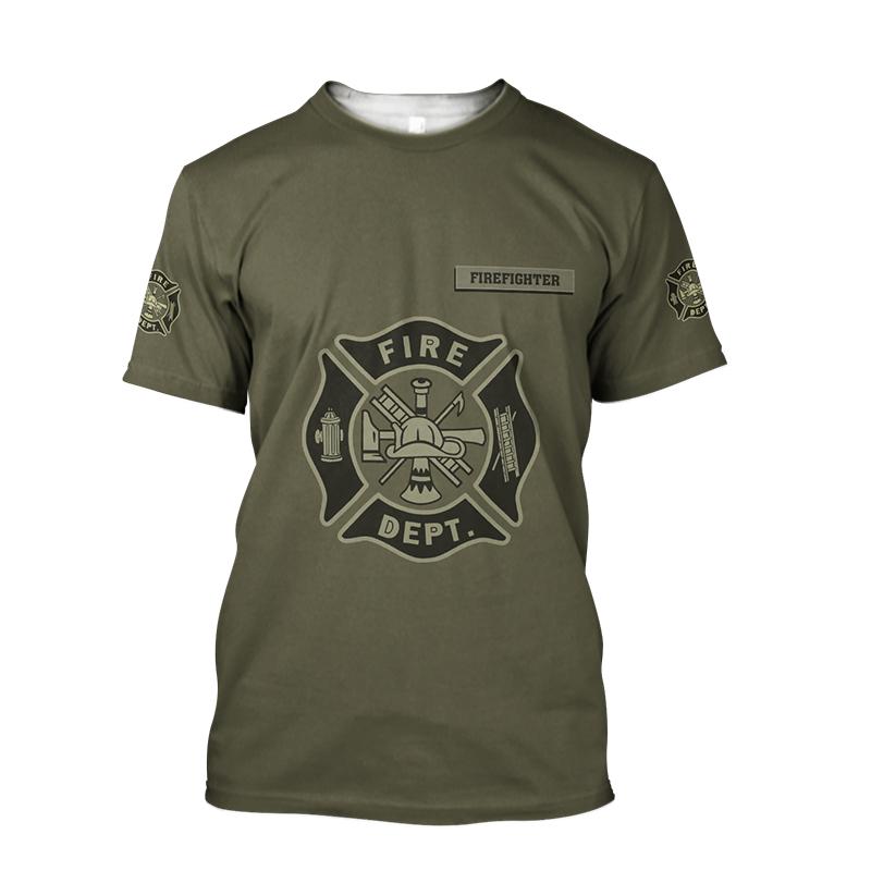 Firefighter Graphic Printed Summer Men's O-Neck T-Shirts Casual Short Sleeve Oversized Pullover Fashion Streetwear Men Clothing