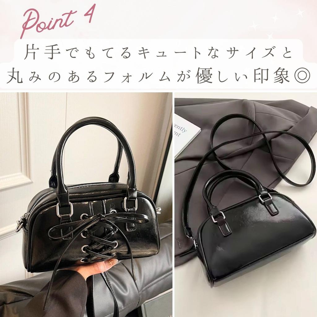 Harujio Women's Mini Boston Bag, Shoulder Bag, Mini Boston Bag, Handbag, 2-Way, Small, Shoulder Bag, Crossbody Bag, Wide, Korean Trend, Ribbon,