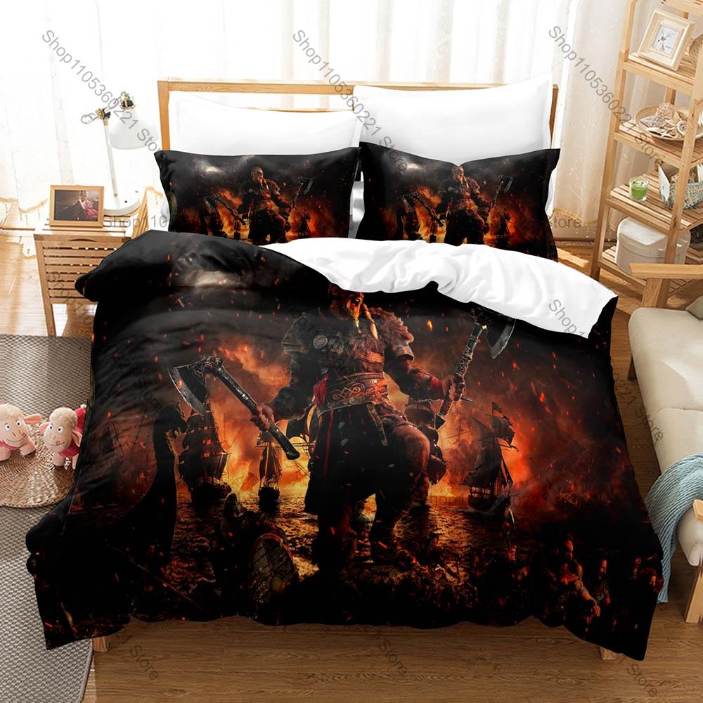 Nordic Art Bedding Set 3Pcs Vigvisir Fantasy Viking Pattern Modern Stylish Bedroom Ornament Vivid Print Cozy Microfiber Bedding